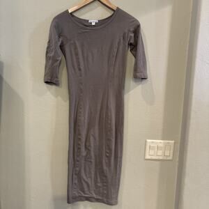 James Perse Tan Knit Boatneck Dress, 3/4 Slv, Lined, Side Ruching, NWOT, Sz.1(S)